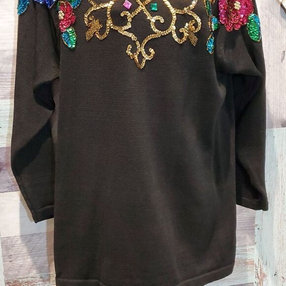 Vintage SML Glitz Black Sequin & Beaded Embellished Sweater, Sz - Picture 6 of 7